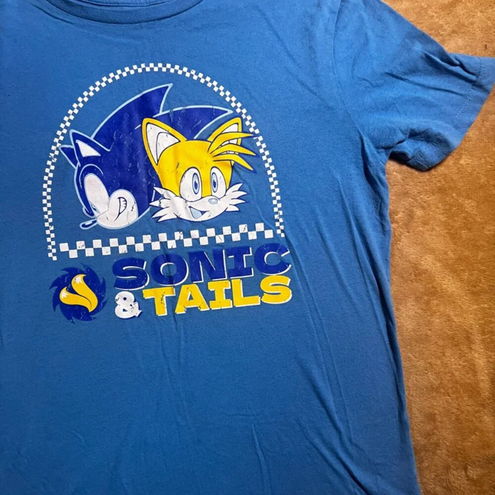 Old Navy Youth 2XL(18) Blue Sonic The Hedgehog Tails Graphic Crew Neck Tee Shirt